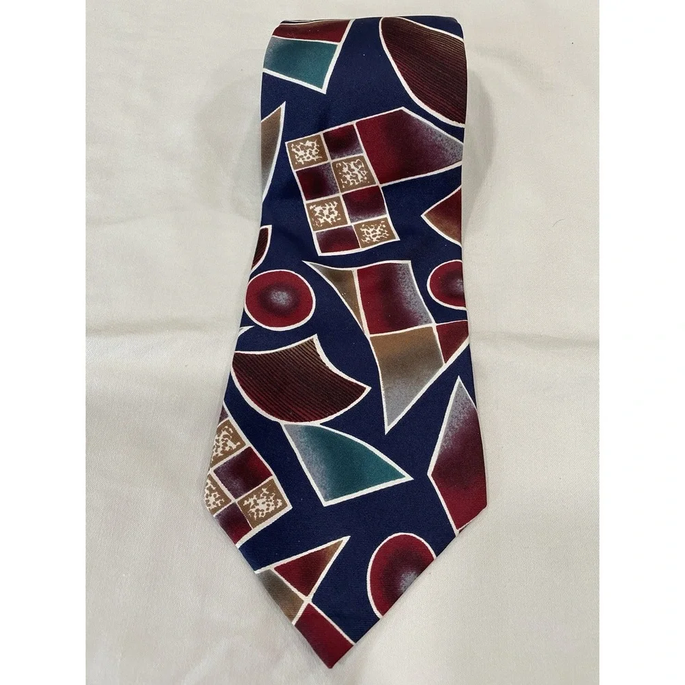 Marina di Carrara Tie 100% Italian Silk Navy Geometric Abstract USA 58.5x3.8 EUC